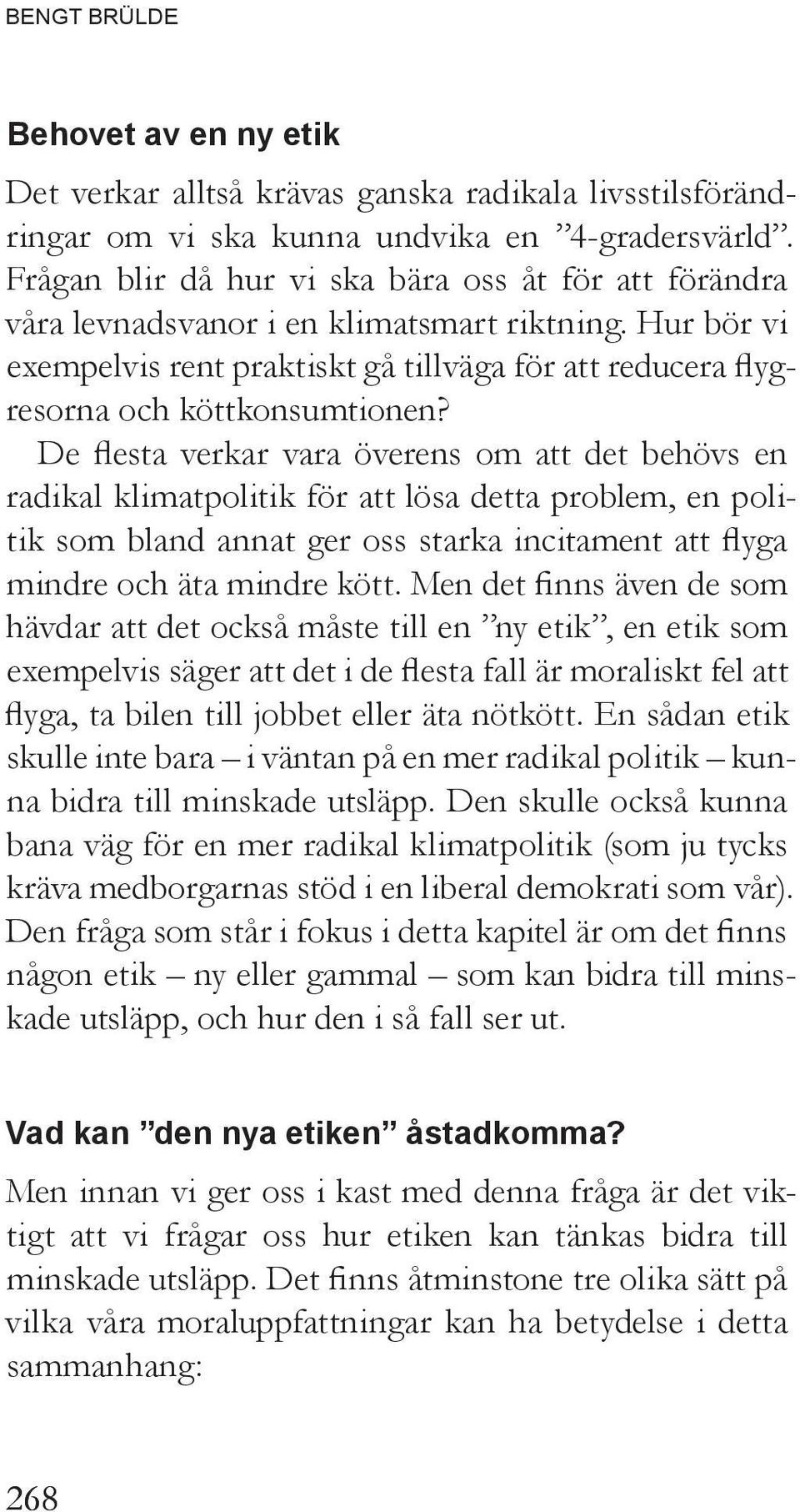 De flesta verkar vara överens om att det behövs en radikal klimatpolitik för att lösa detta problem, en politik som bland annat ger oss starka incitament att flyga mindre och äta mindre kött.