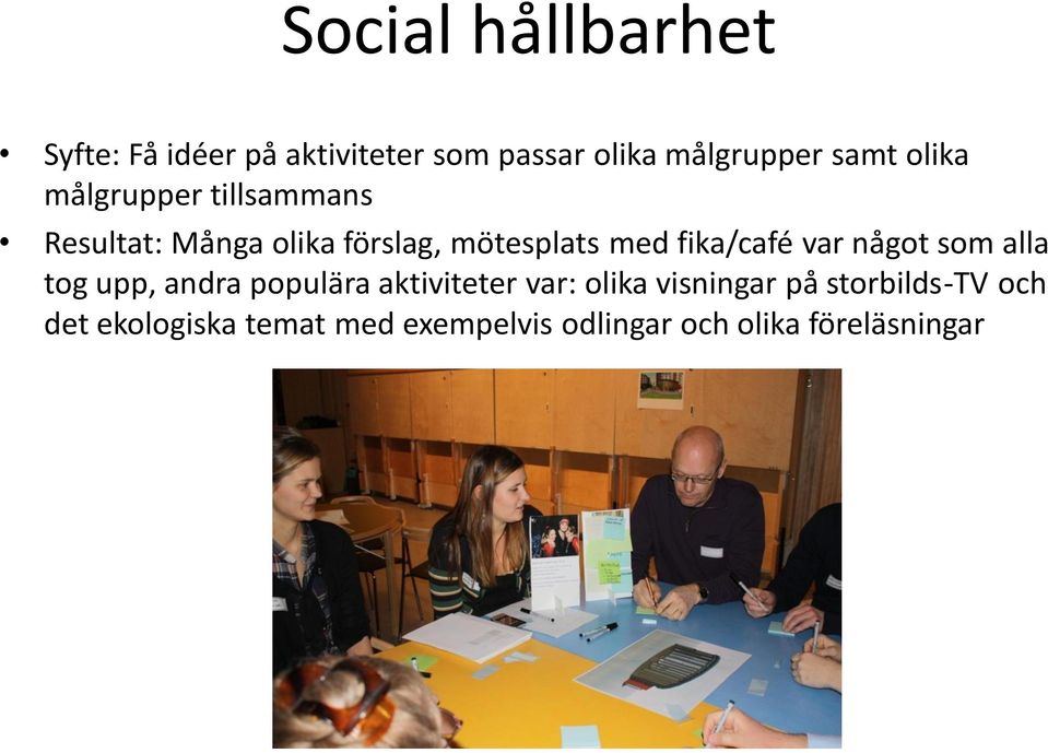 fika/café var något som alla tog upp, andra populära aktiviteter var: olika