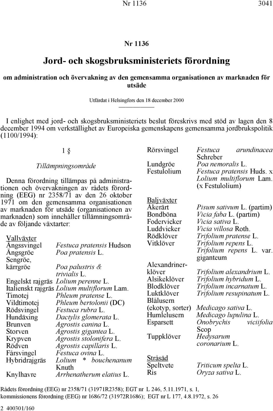 Tillämpningsområde Denna förordning tillämpas på administrationen och övervakningen av rådets förordning (EEG) nr 2358/71 av den 26 oktober 1971 om den gemensamma organisationen av marknaden för