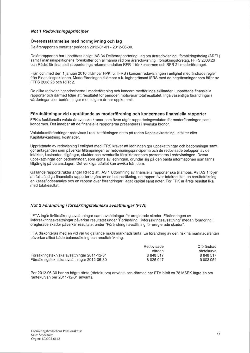 försäkringsföretag FFFS 2008:26 och Rådet för finansiell rapporterings rekommendation RFR 1 för koncernen och RFR 2 i moderföretaget.