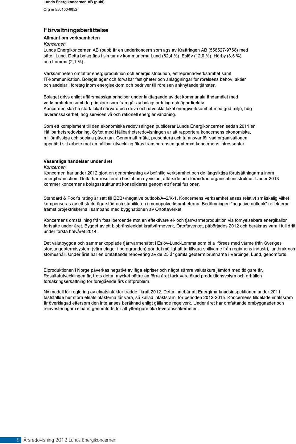 Verksamheten omfattar energiproduktion och energidistribution, entreprenadverksamhet samt IT-kommunikation.