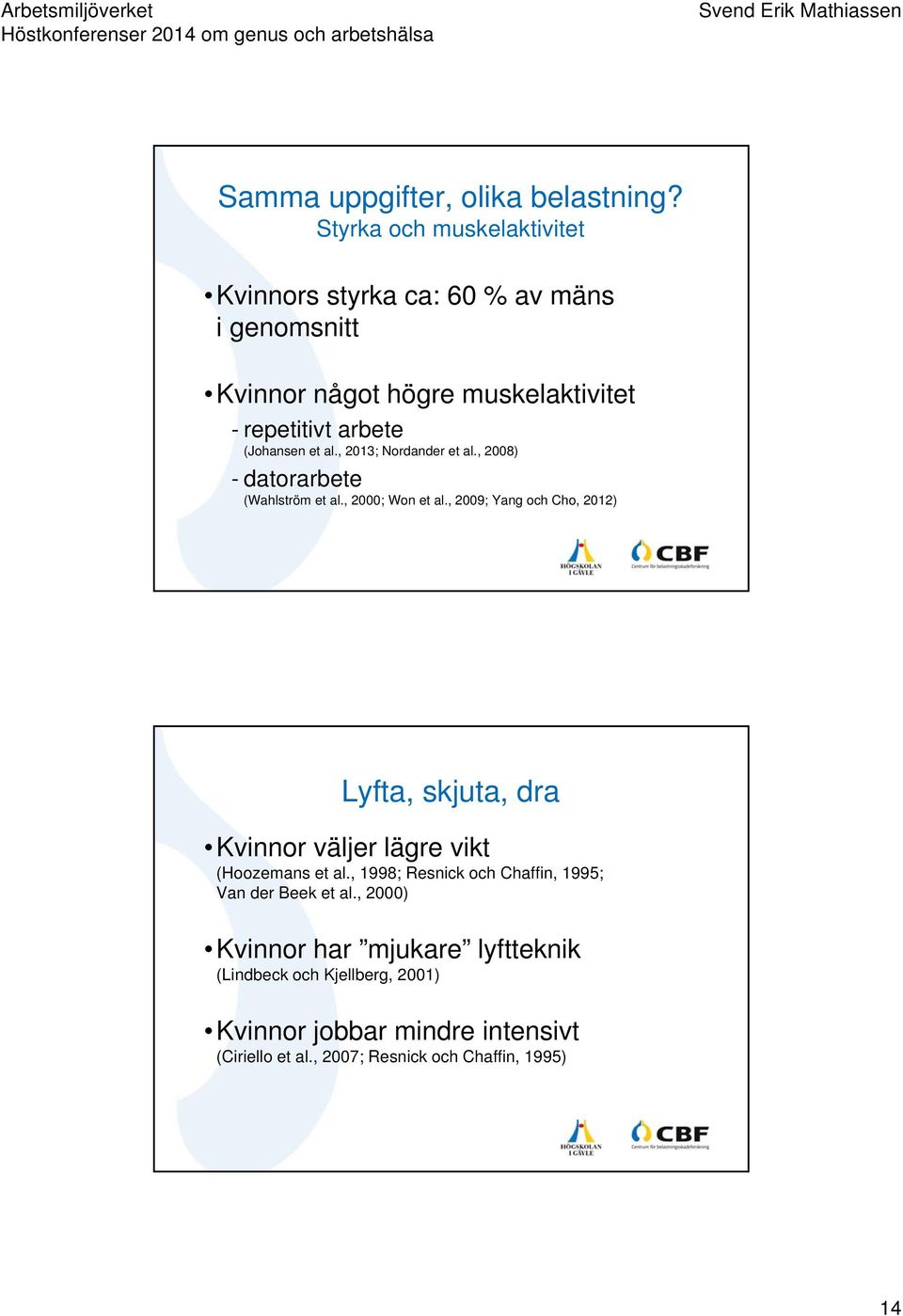 et al., 2013; Nordander et al., 2008) - datorarbete (Wahlström et al., 2000; Won et al.