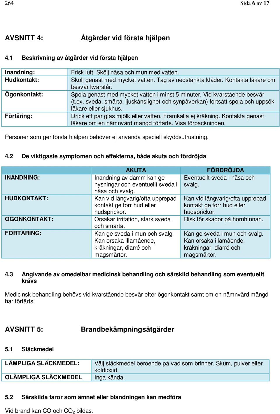 sveda, smärta, ljuskänslighet och synpåverkan) fortsätt spola och uppsök läkare eller sjukhus. Drick ett par glas mjölk eller vatten. Framkalla ej kräkning.