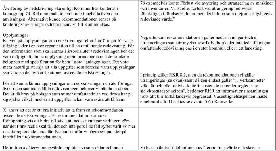 Upplysningar Kraven på upplysningar om nedskrivningar eller återföringar för varje tillgång leder i en stor organisation till en omfattande redovisning.