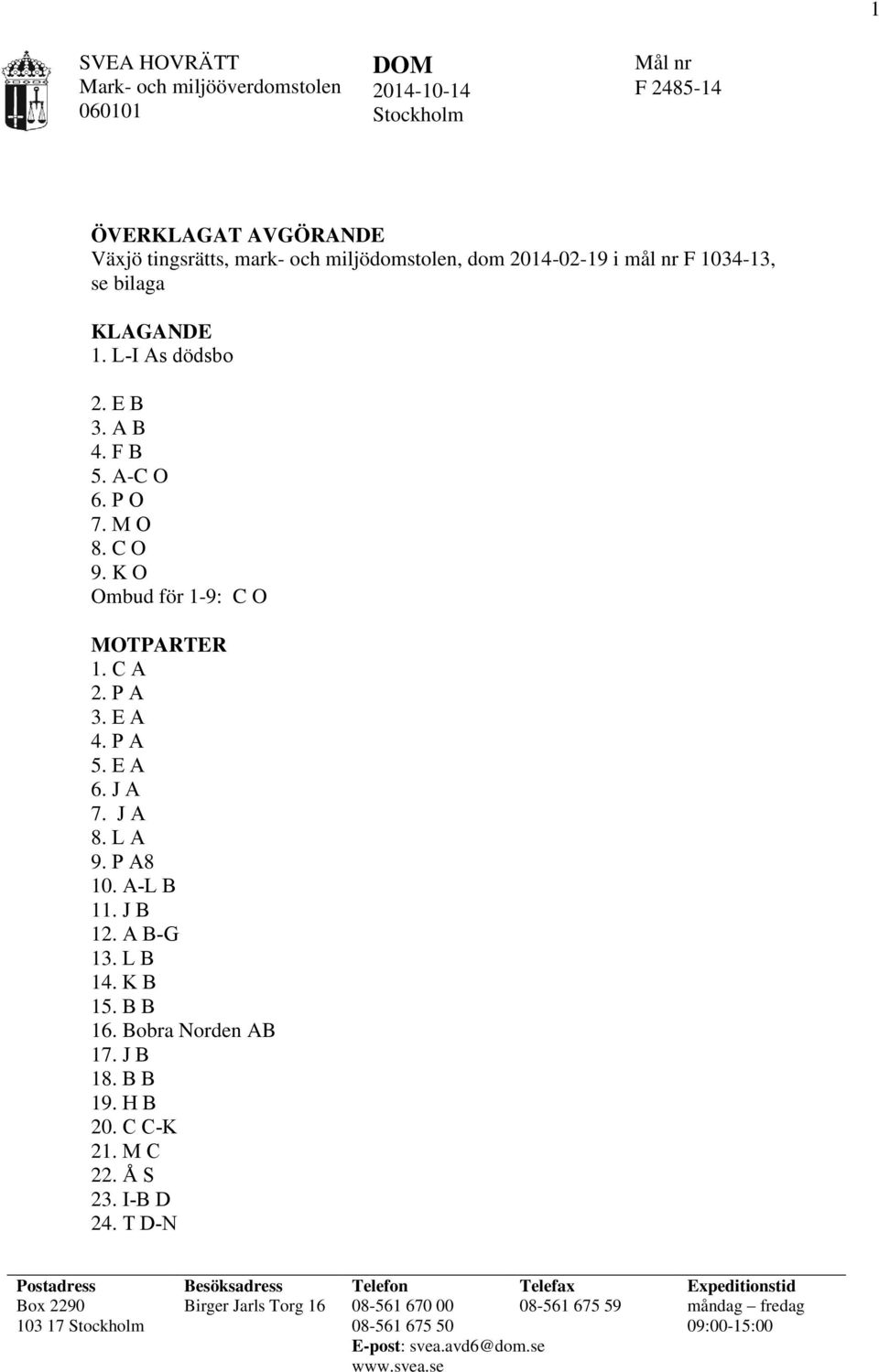 J A 8. L A 9. P A8 10. A-L B 11. J B 12. A B-G 13. L B 14. K B 15. B B 16. Bobra Norden AB 17. J B 18. B B 19. H B 20. C C-K 21. M C 22. Å S 23. I-B D 24.