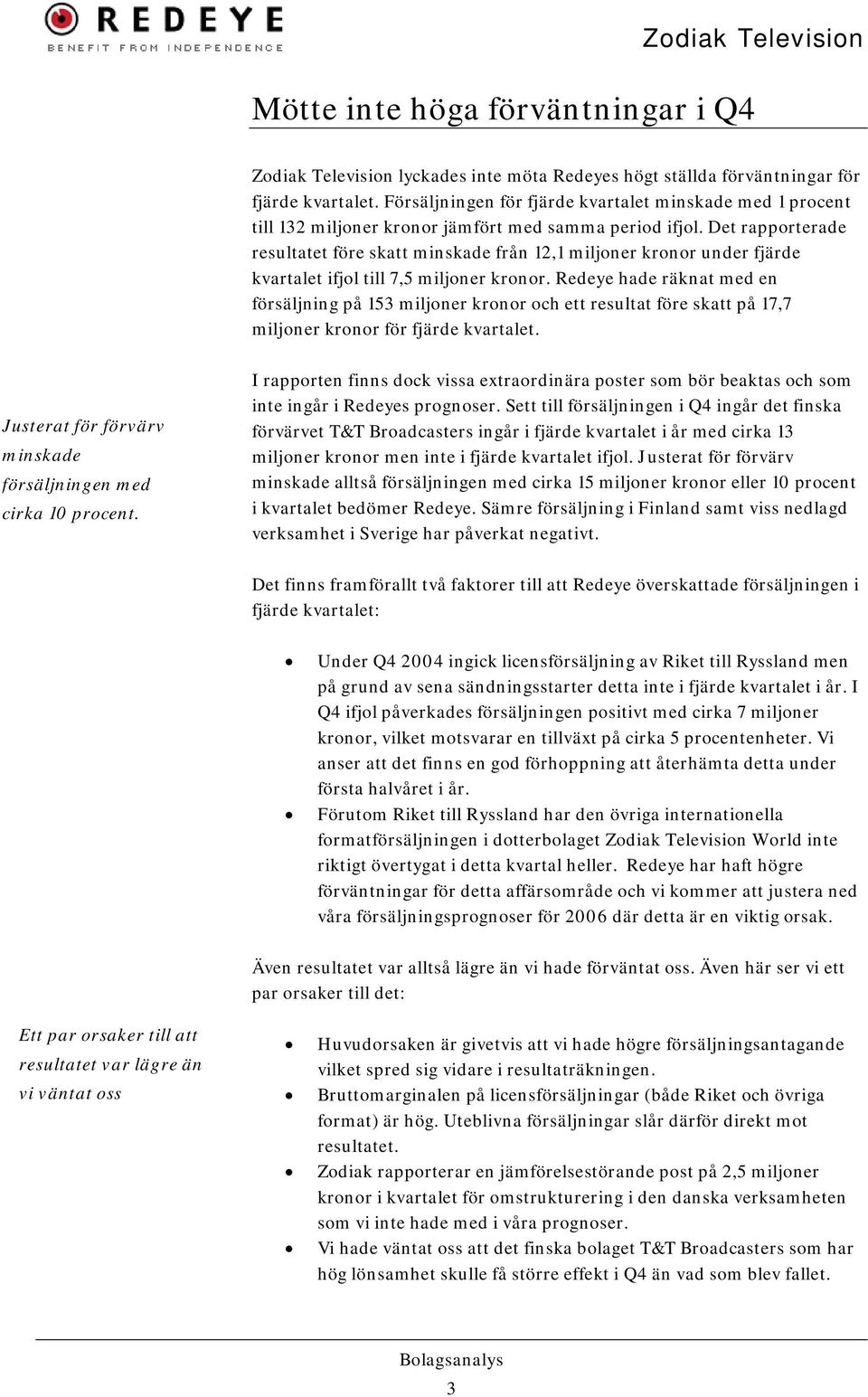 Det rapporterade resultatet före skatt minskade från 12,1 miljoner kronor under fjärde kvartalet ifjol till 7,5 miljoner kronor.