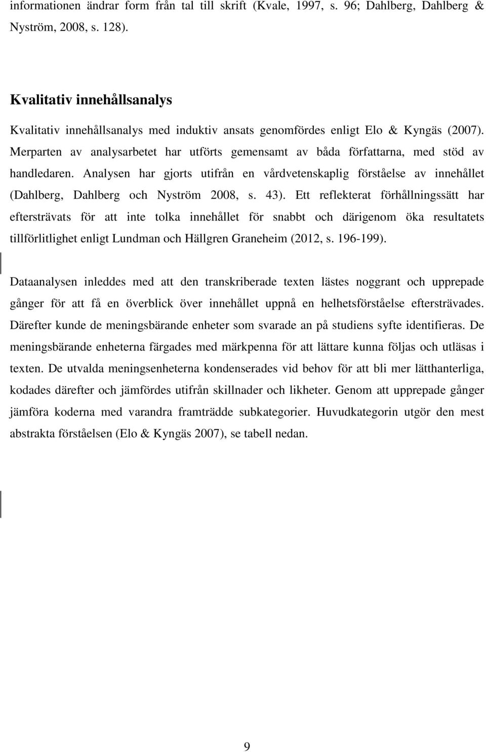 Merparten av analysarbetet har utförts gemensamt av båda författarna, med stöd av handledaren.