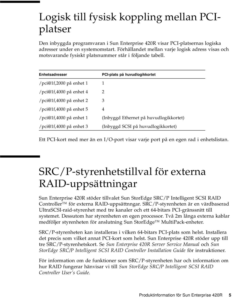 Enhetsadresser PCI-plats på huvudlogikkortet /pci@1f,2000 på enhet 1 1 /pci@1f,4000 på enhet 4 2 /pci@1f,4000 på enhet 2 3 /pci@1f,4000 på enhet 5 4 /pci@1f,4000 på enhet 1 /pci@1f,4000 på enhet 3