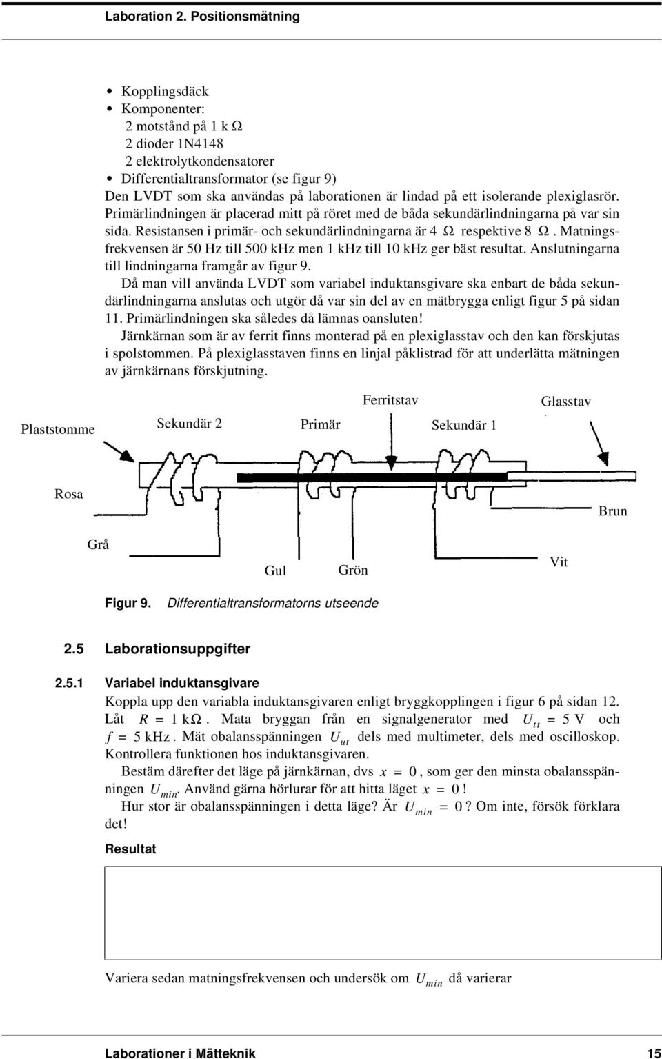 Maningsfrekvensen är 50 Hz ill 500 khz men 1 khz ill 10 khz ger bäs resula. Ansluningarna ill lindningarna framgår av figur 9.