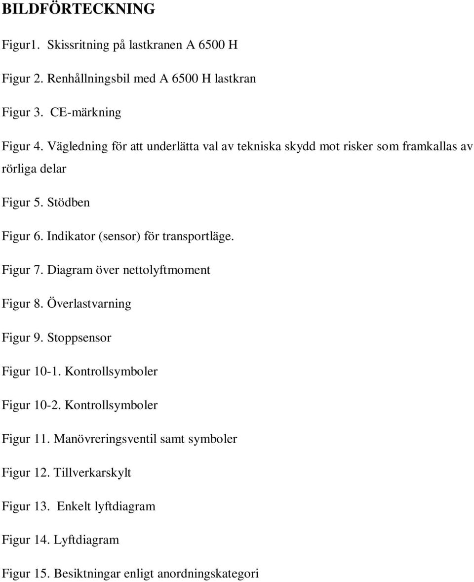 Indikator (sensor) för transportläge. Figur 7. Diagram över nettolyftmoment Figur 8. Överlastvarning Figur 9. Stoppsensor Figur 10-1.