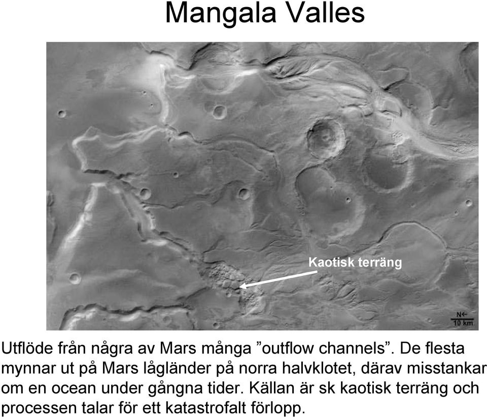 De flesta mynnar ut på Mars lågländer på norra halvklotet, därav