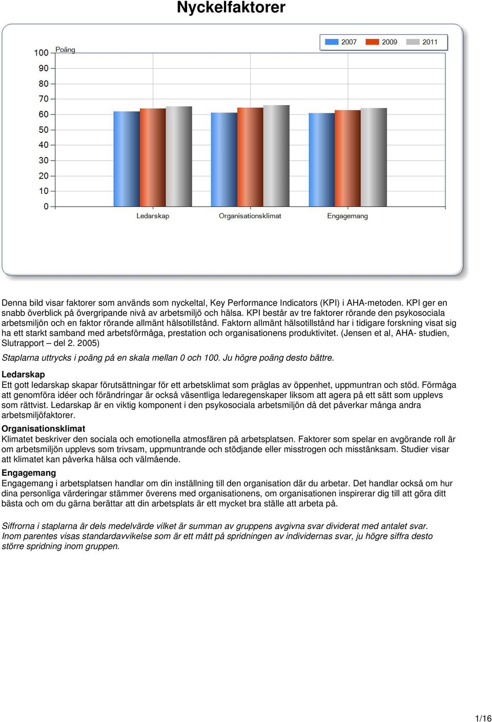 Faktorn allmänt hälsotillstånd har i tidigare forskning visat sig ha ett starkt samband med arbetsförmåga, prestation och organisationens produktivitet. (Jensen et al, AHA- studien, Slutrapport del 2.