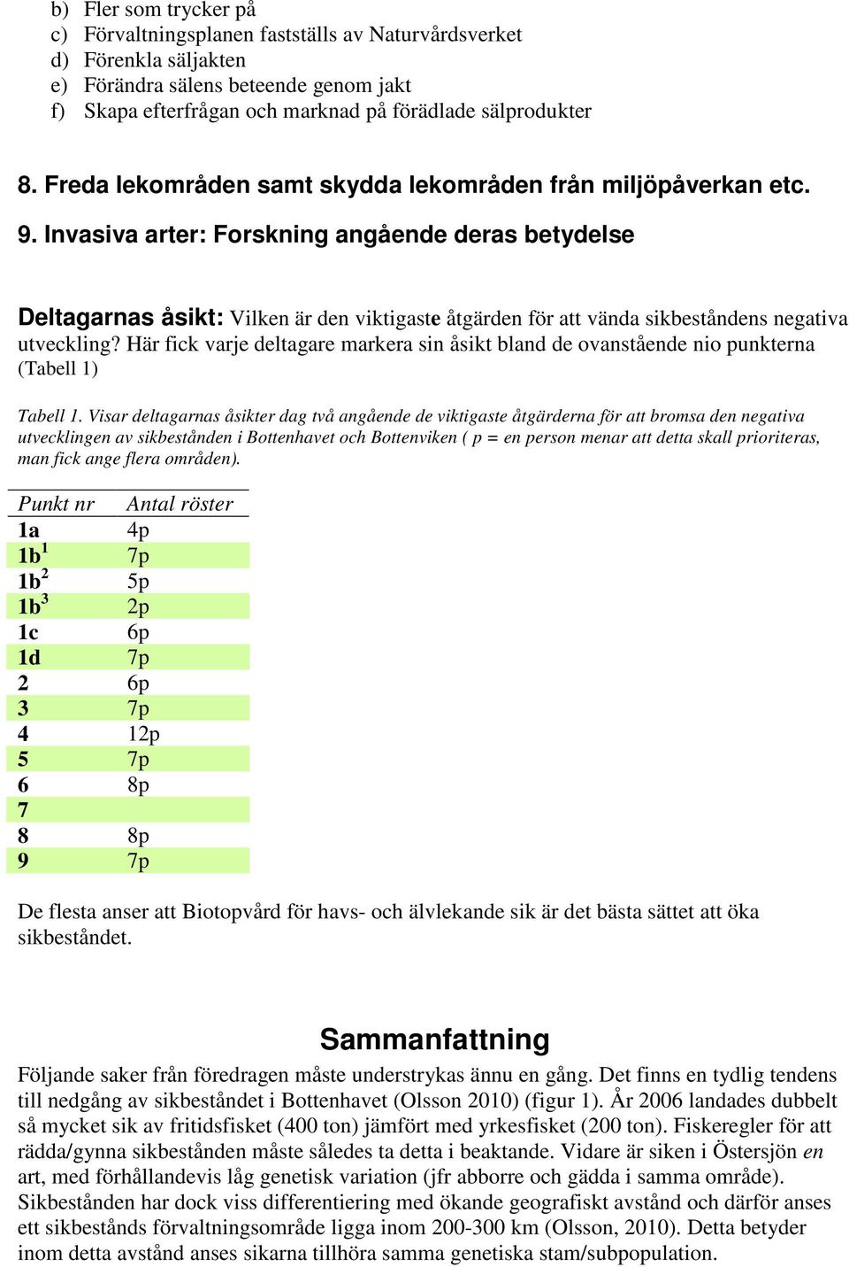 Invasiva arter: Forskning angående deras betydelse Deltagarnas åsikt: Vilken är den viktigaste åtgärden för att vända sikbeståndens negativa utveckling?