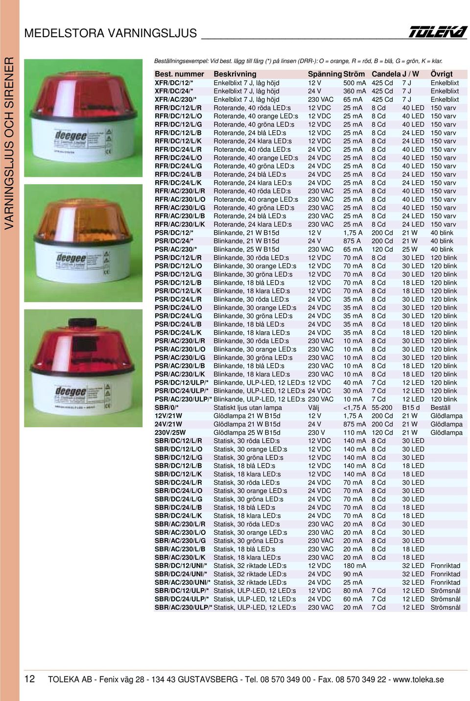 nummer Beskrivning Spänning Ström Candela J / W Övrigt XFR/DC/12/* Enkelblixt 7 J, låg höjd 12 V 500 ma 425 Cd 7 J Enkelblixt XFR/DC/24/* Enkelblixt 7 J, låg höjd 24 V 360 ma 425 Cd 7 J Enkelblixt