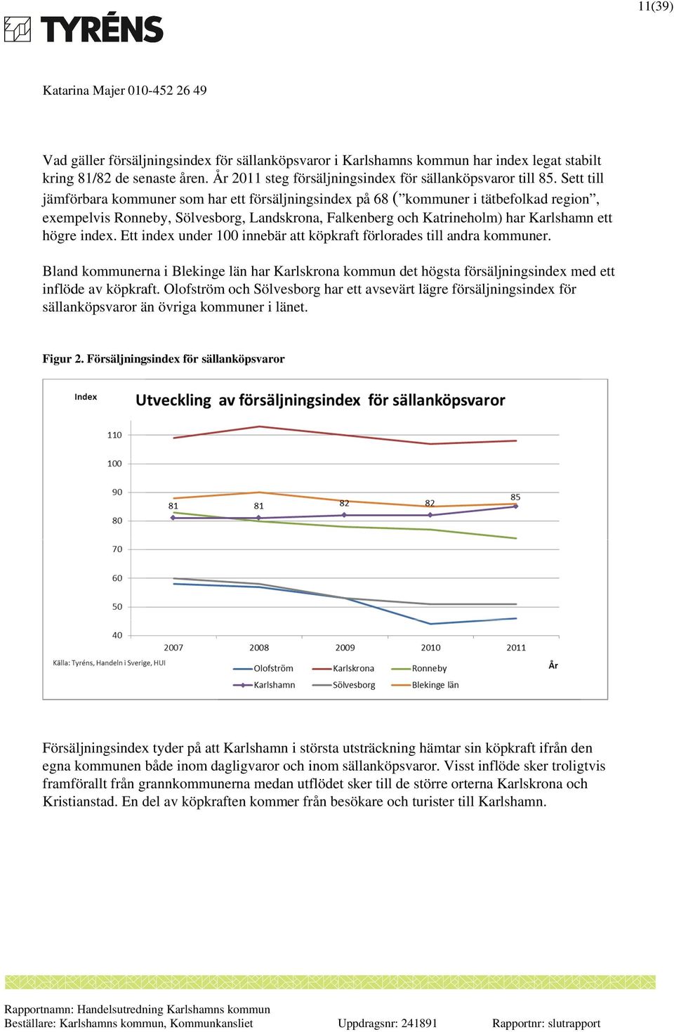 index. Ett index under 100 innebär att köpkraft förlorades till andra kommuner. Bland kommunerna i Blekinge län har Karlskrona kommun det högsta försäljningsindex med ett inflöde av köpkraft.