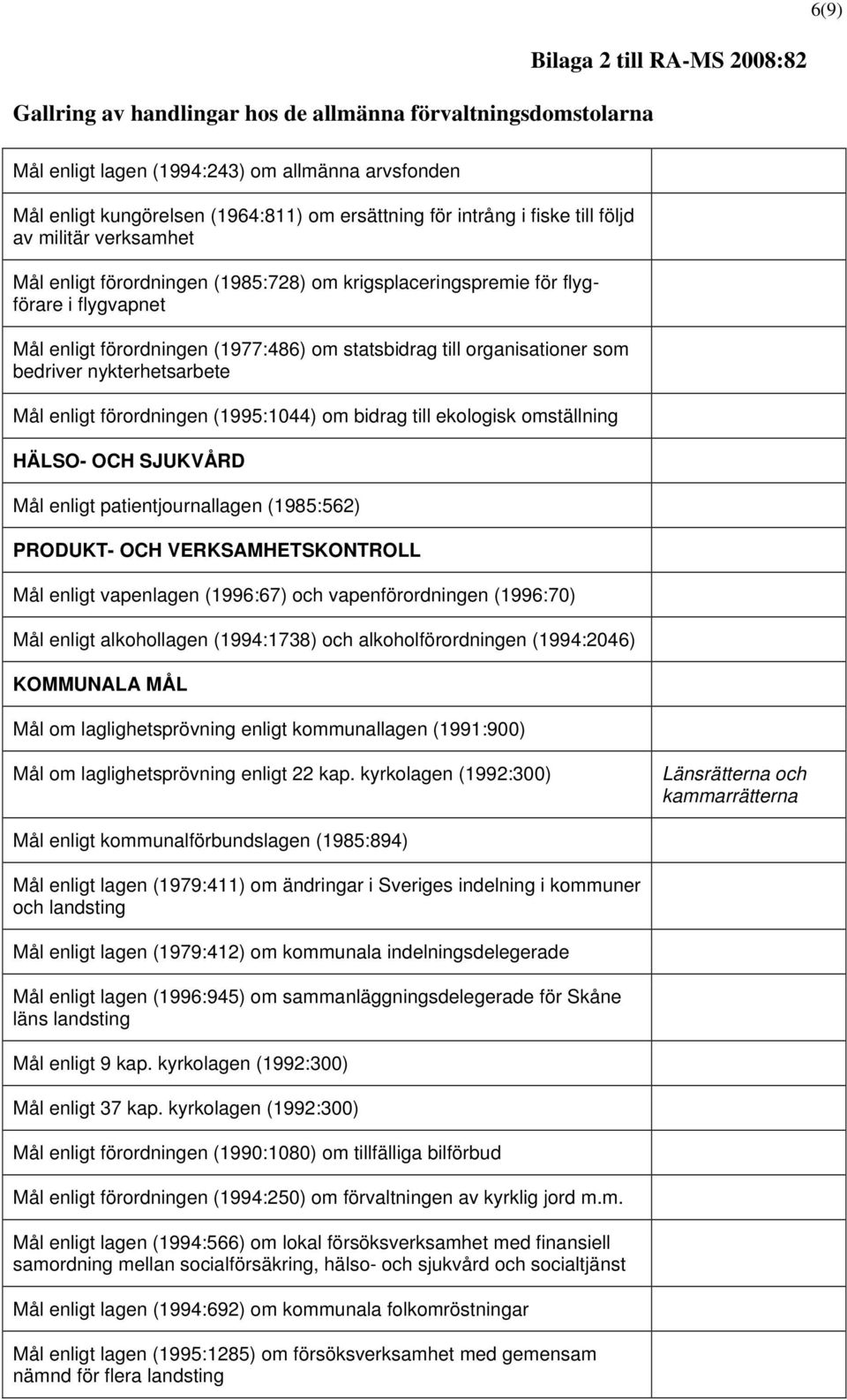 till ekologisk omställning HÄLSO- OCH SJUKVÅRD Mål enligt patientjournallagen (1985:562) PRODUKT- OCH VERKSAMHETSKONTROLL Mål enligt vapenlagen (1996:67) och vapenförordningen (1996:70) Mål enligt