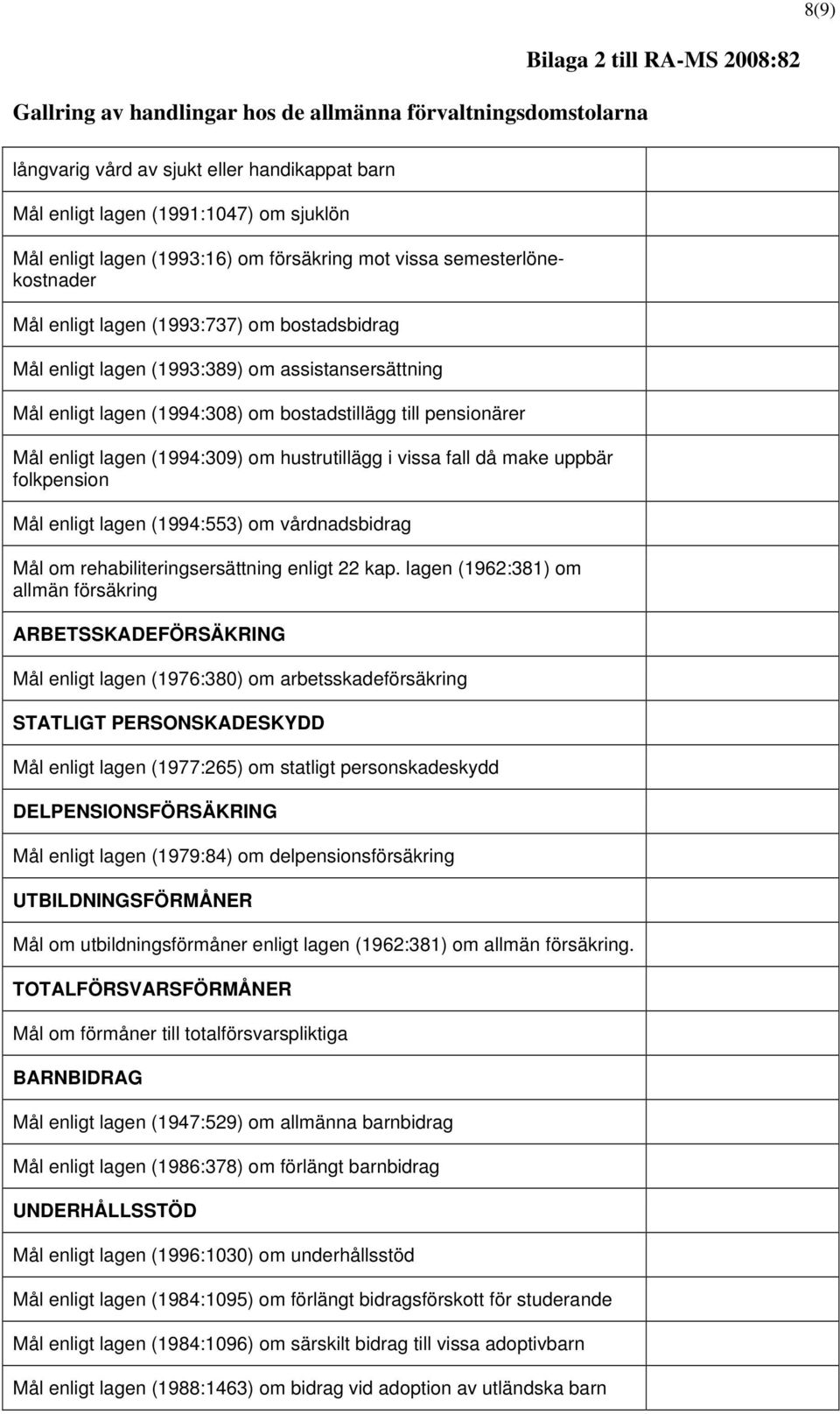 uppbär folkpension Mål enligt lagen (1994:553) om vårdnadsbidrag Mål om rehabiliteringsersättning enligt 22 kap.