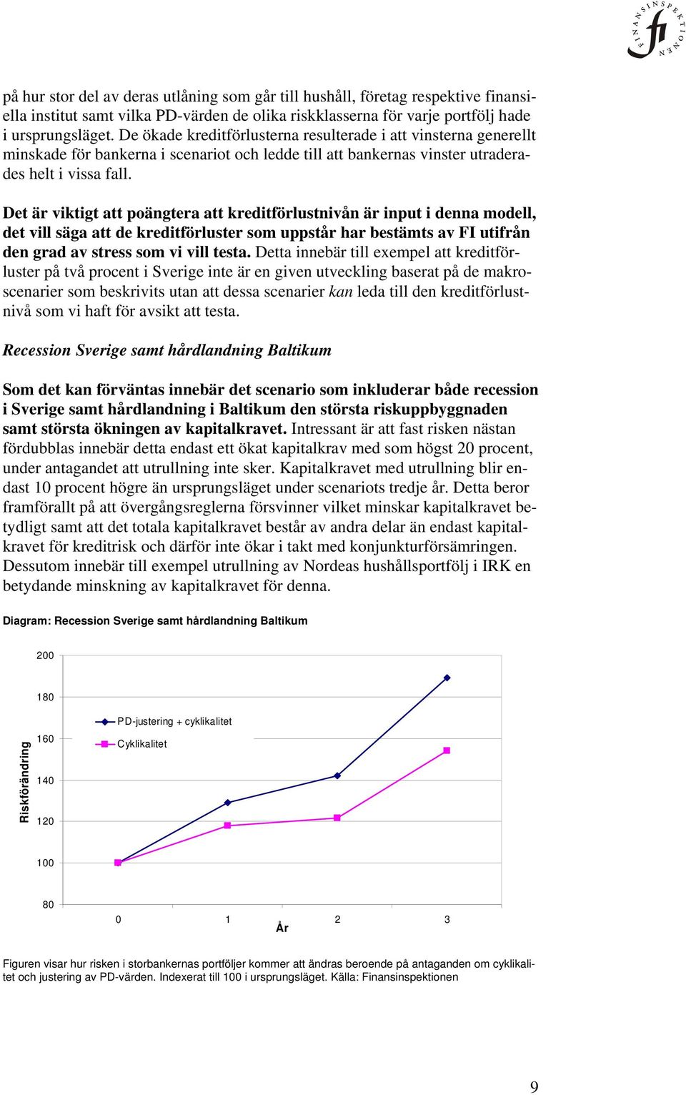 Det är viktigt att poängtera att kreditförlustnivån är input i denna modell, det vill säga att de kreditförluster som uppstår har bestämts av FI utifrån den grad av stress som vi vill testa.