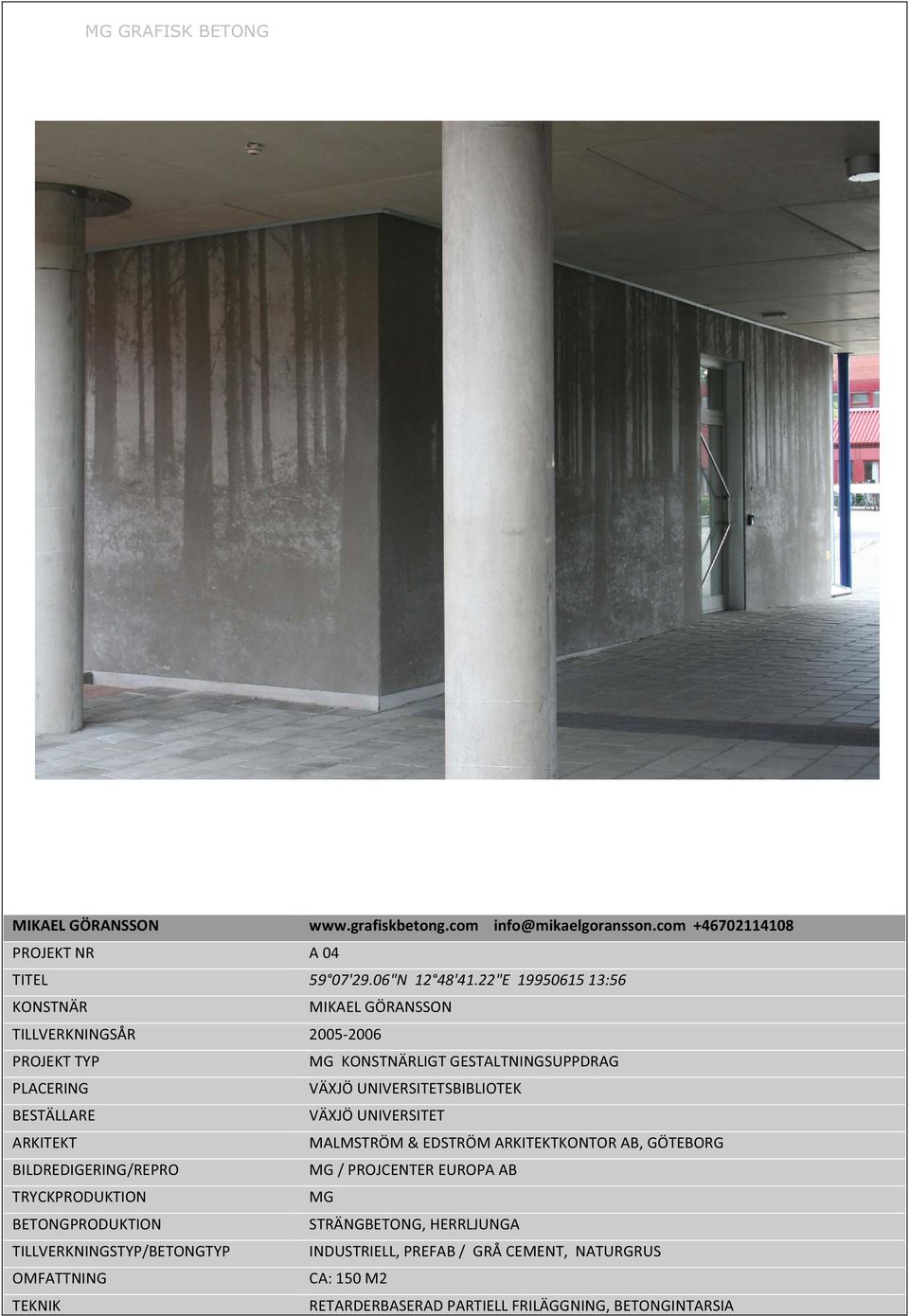 22"E1995061513:56 MIKAELGÖRANSSON 20052006 MGKONSTNÄRLIGTGESTALTNINGSUPPDRAG VÄXJÖUNIVERSITETSBIBLIOTEK VÄXJÖUNIVERSITET MALMSTRÖM