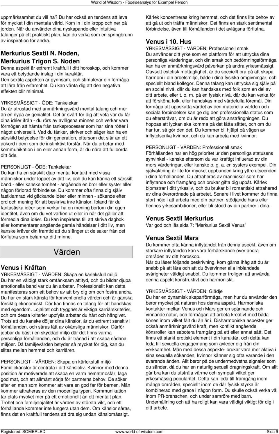 Noden Denna aspekt är extremt kraftfull i ditt horoskop, och kommer vara ett betydande inslag i din karaktär. Den sextila aspekten är gynnsam, och stimulerar din förmåga att lära från erfarenhet.
