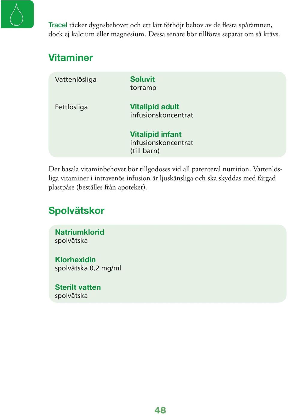 Vitaminer Vattenlösliga Fettlösliga Soluvit torramp Vitalipid adult infusionskoncentrat Vitalipid infant infusionskoncentrat (till barn) Det basala