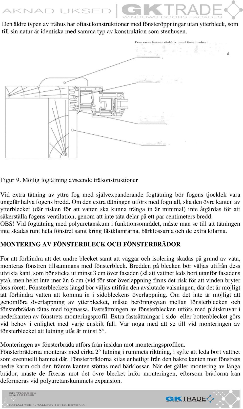 Tätning i funktionsområdet (polyuretanskum rekommenderas) Tätning i innerytan (elastisk akrylfogmassa avsett för inomhusbruk) Återställt eller monterat innerbleck Figur 9.