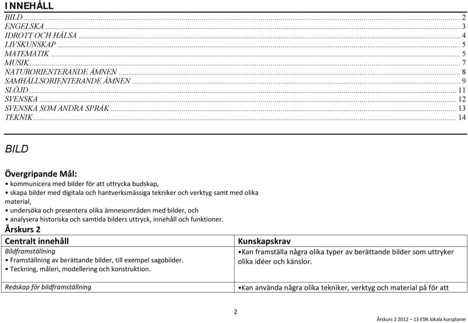 .. 14 BILD kommunicera med bilder för att uttrycka budskap, skapa bilder med digitala och hantverksmässiga tekniker och verktyg samt med olika material, undersöka och presentera olika ämnesområden
