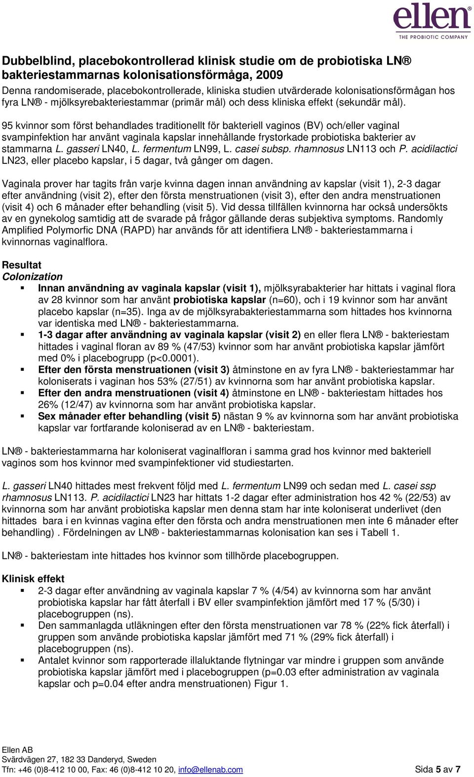 95 kvinnor som först behandlades traditionellt för bakteriell vaginos (BV) och/eller vaginal svampinfektion har använt vaginala kapslar innehållande frystorkade probiotiska bakterier av stammarna L.