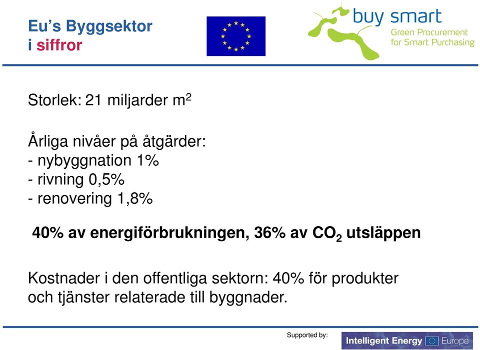 energiförbrukningen, 36% av CO 2 utsläppen Kostnader i den