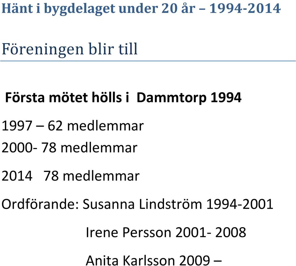 2000-78 medlemmar 2014 78 medlemmar Ordförande: Susanna