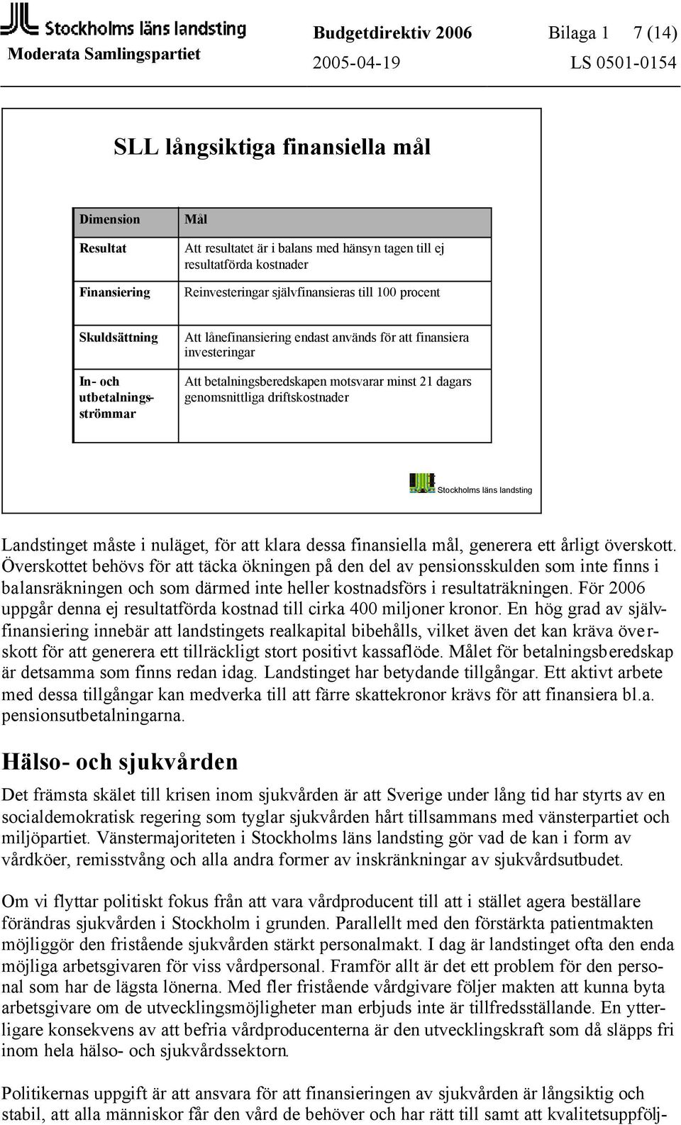 driftskostnader Stockholms läns landsting Landstinget måste i nuläget, för att klara dessa finansiella mål, generera ett årligt överskott.