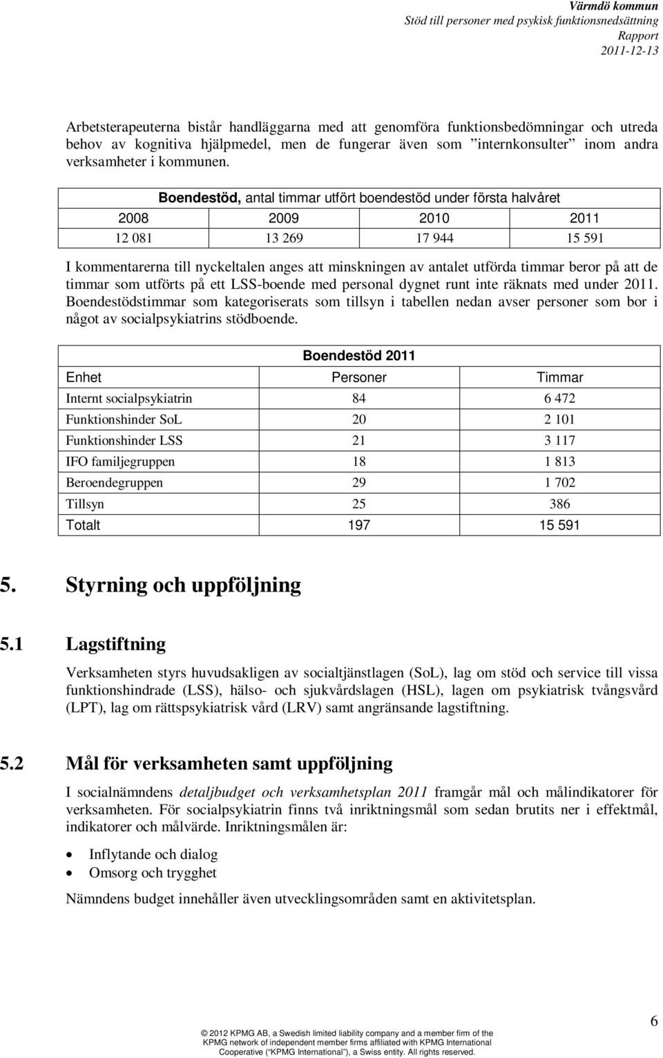 på att de timmar som utförts på ett LSS-boende med personal dygnet runt inte räknats med under 2011.