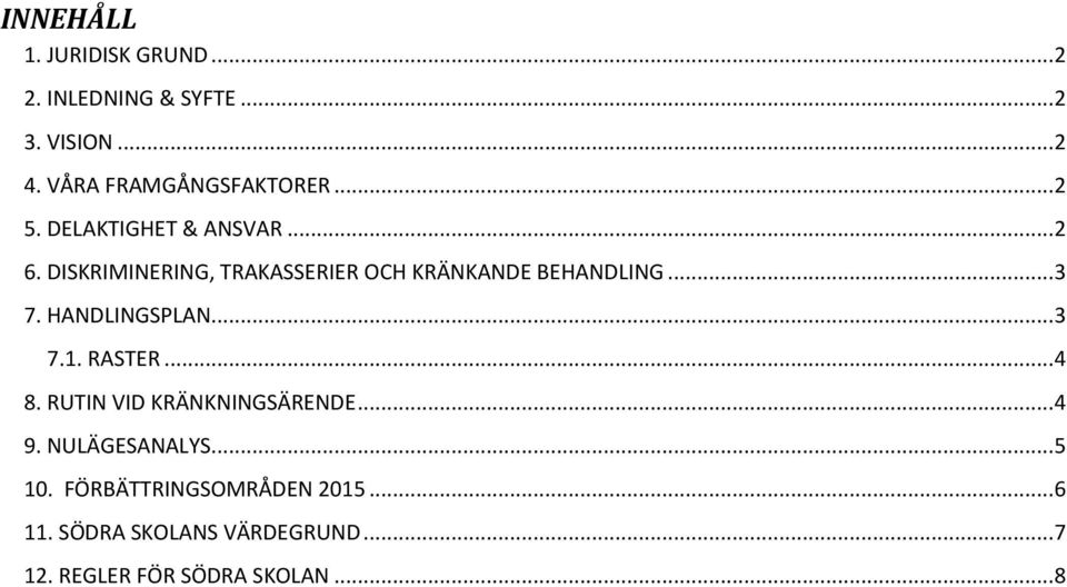 DISKRIMINERING, TRAKASSERIER OCH KRÄNKANDE BEHANDLING... 3 7. HANDLINGSPLAN... 3 7.1. RASTER... 4 8.