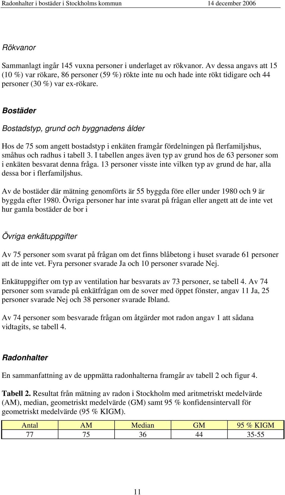 Bostäder Bostadstyp, grund och byggnadens ålder Hos de 75 som angett bostadstyp i enkäten framgår fördelningen på flerfamiljshus, småhus och radhus i tabell 3.