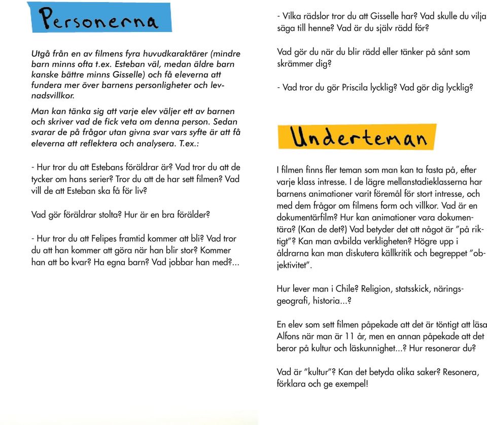 Man kan tänka sig att varje elev väljer ett av barnen och skriver vad de fick veta om denna person.