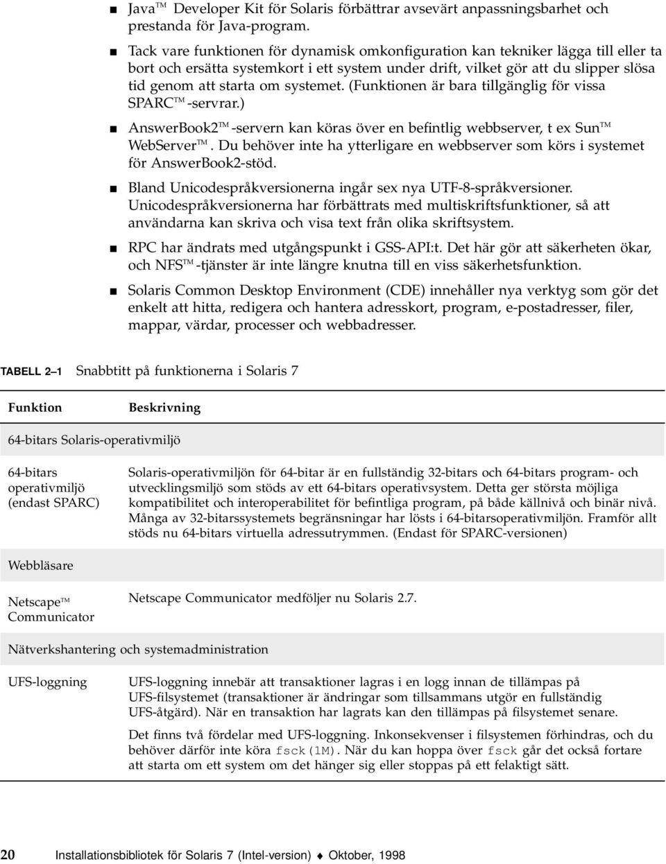 systemet. (Funktionen är bara tillgänglig för vissa SPARC TM -servrar.) 4 AnswerBook2 TM -servern kan köras över en befintlig webbserver, t ex Sun TM WebServer TM.