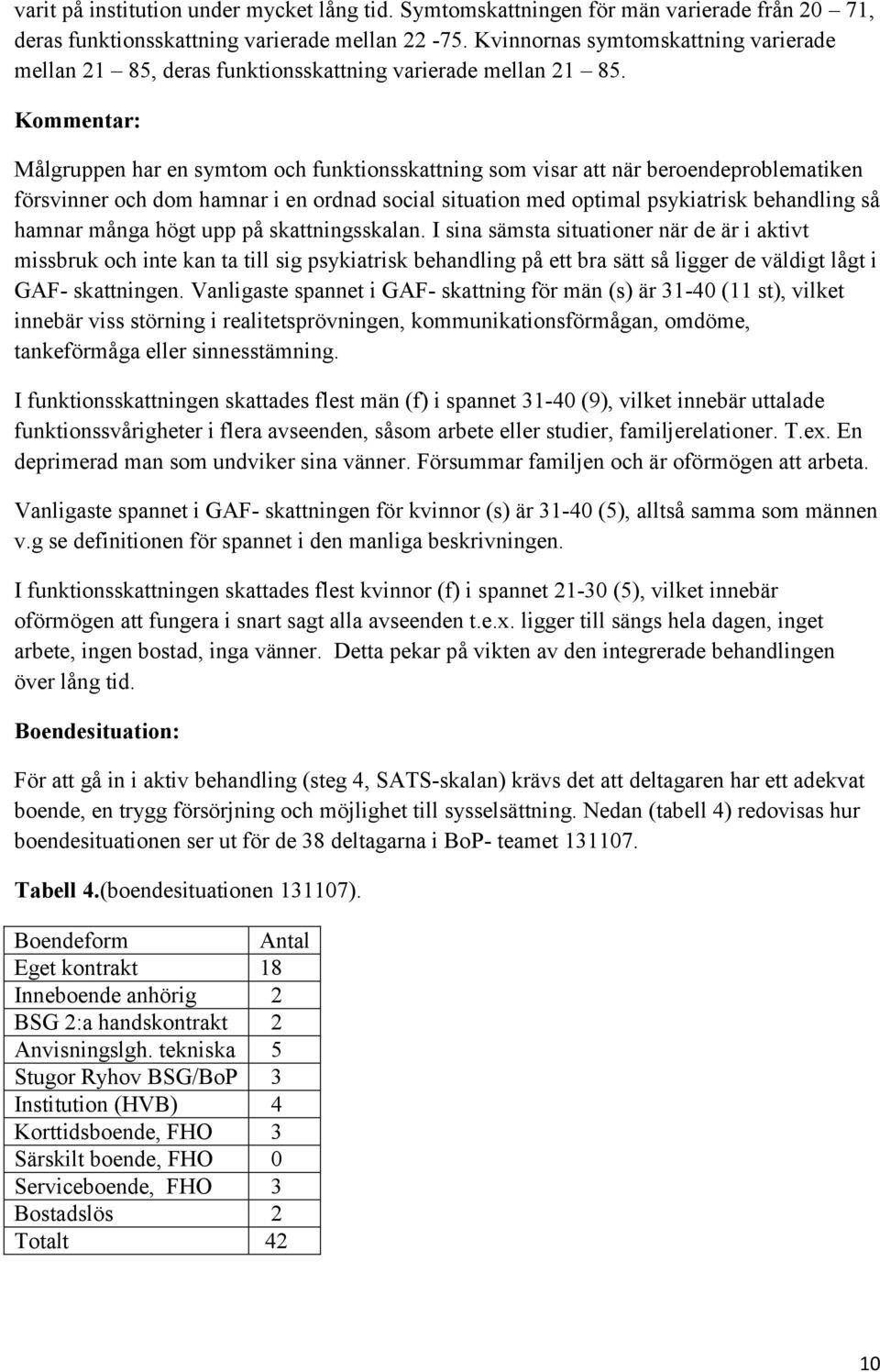 Kommentar: Målgruppen har en symtom och funktionsskattning som visar att när beroendeproblematiken försvinner och dom hamnar i en ordnad social situation med optimal psykiatrisk behandling så hamnar