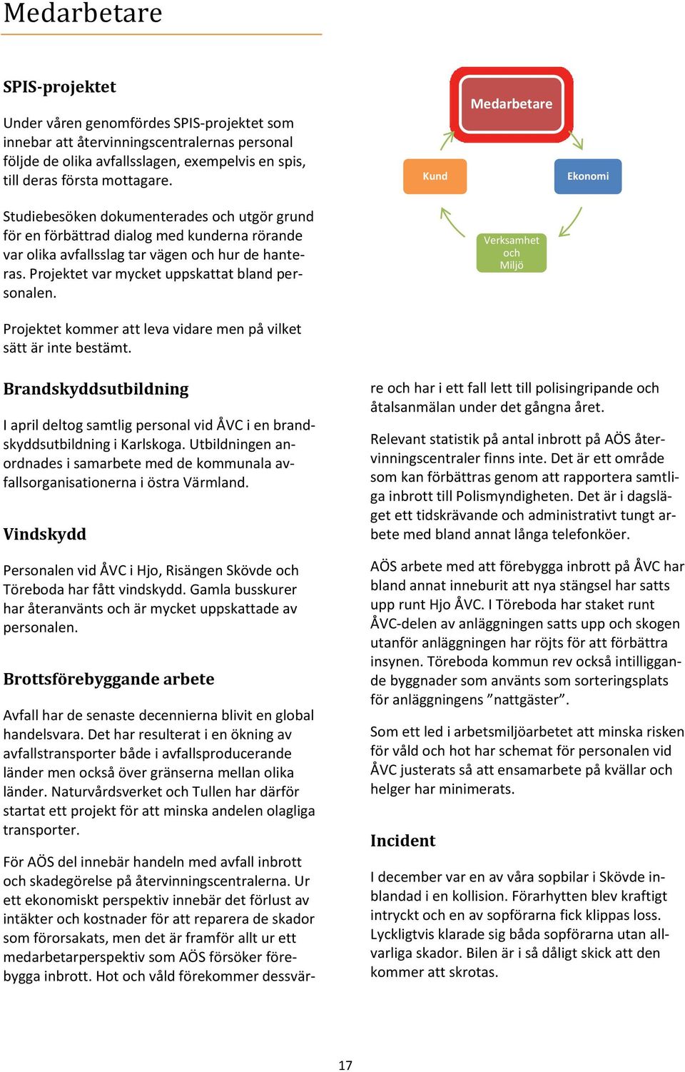 Projektet var mycket uppskattat bland personalen. Verksamhet och Miljö Projektet kommer att leva vidare men på vilket sätt är inte bestämt.