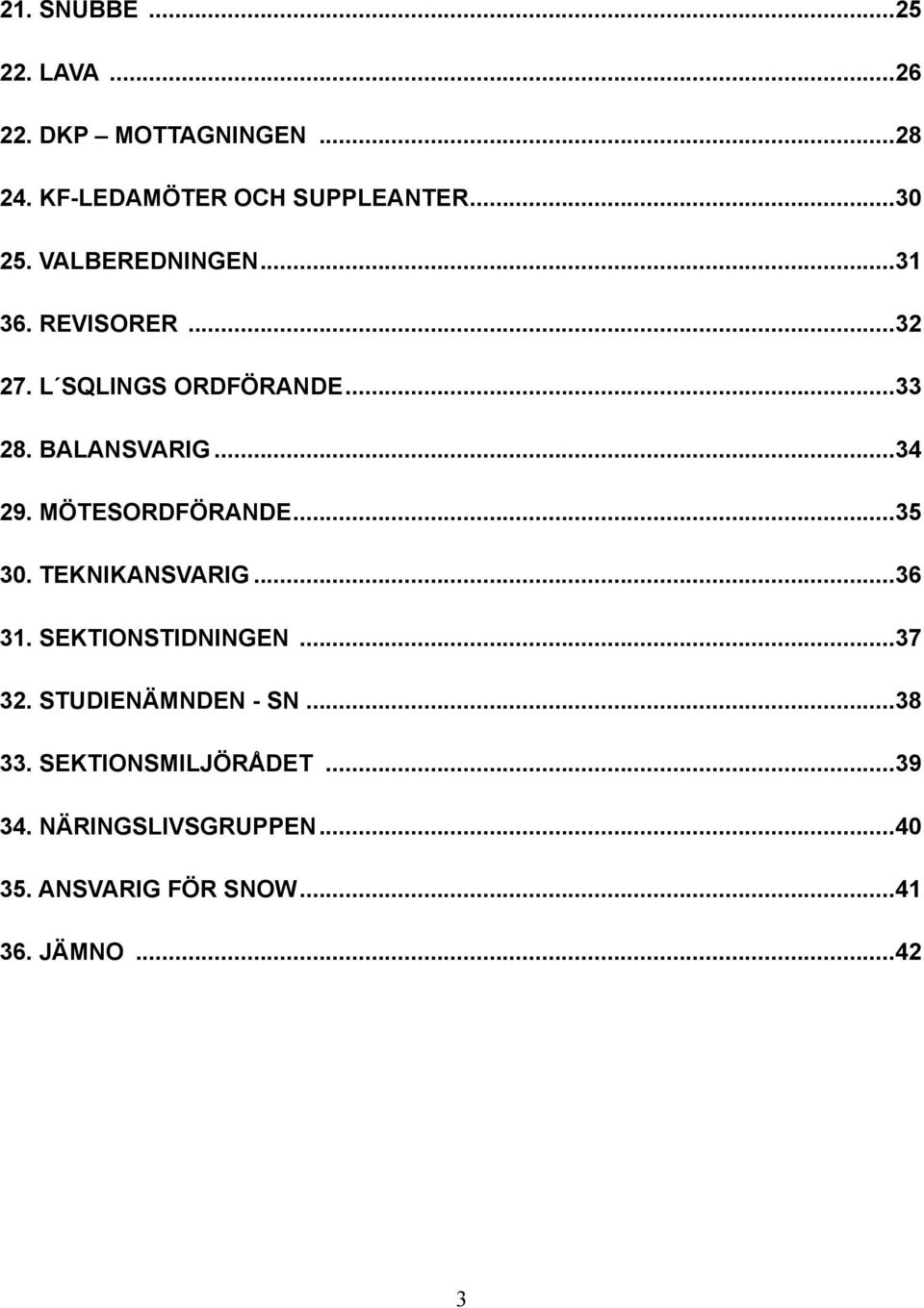 MÖTESORDFÖRANDE... 35 30. TEKNIKANSVARIG... 36 31. SEKTIONSTIDNINGEN... 37 32. STUDIENÄMNDEN - SN.