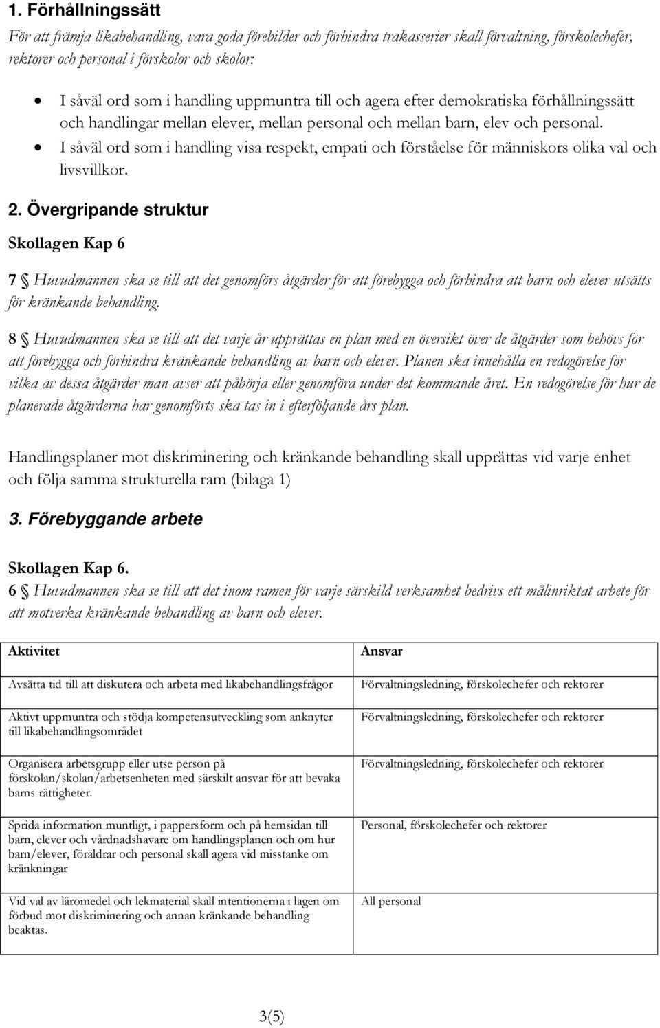 I såväl ord som i handling visa respekt, empati och förståelse för människors olika val och livsvillkor. 2.