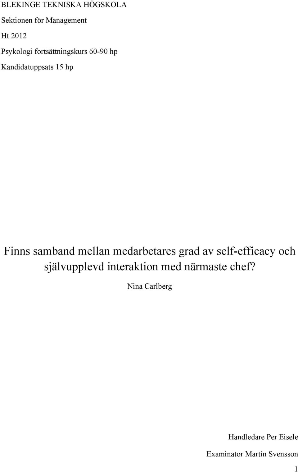 medarbetares grad av self-efficacy och självupplevd interaktion med