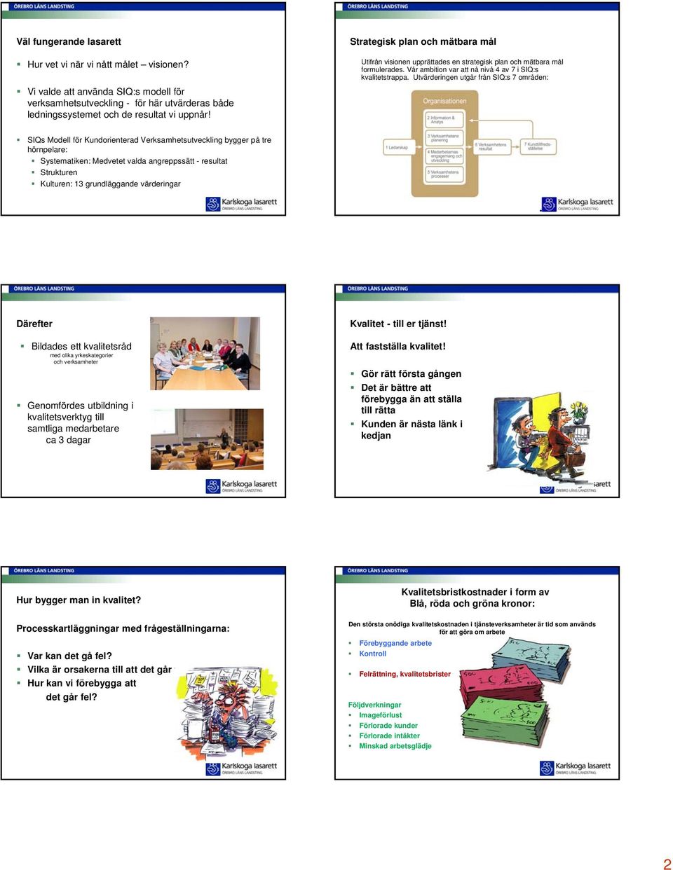 Utvärderingen utgår från SIQ:s 7 områden: SIQs Modell för Kundorienterad Verksamhetsutveckling bygger på tre hörnpelare: Systematiken: Medvetet valda angreppssätt - resultat Strukturen Kulturen: 13