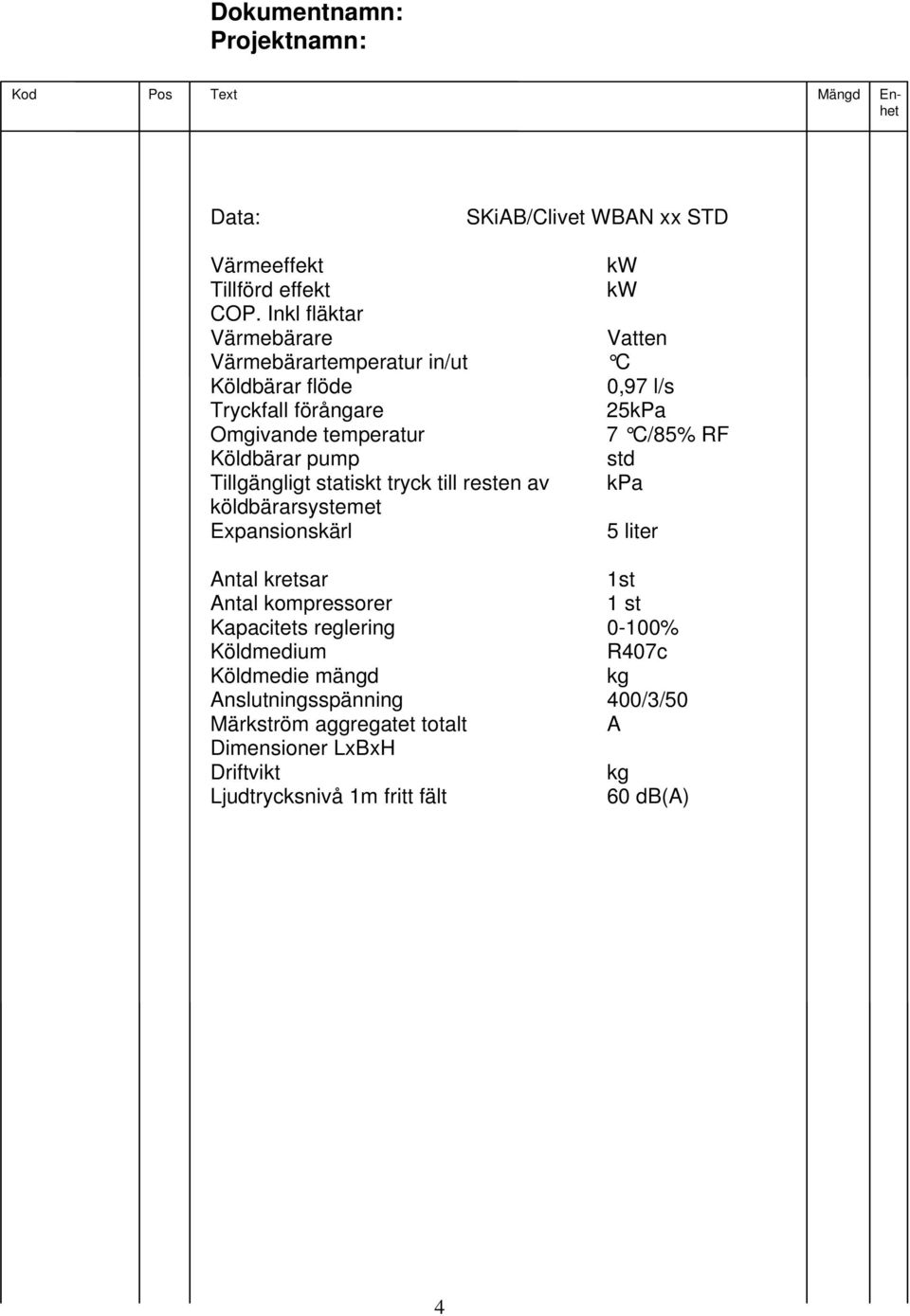 C/85% RF Köldbärar pump std Tillgängligt statiskt tryck till resten av kpa köldbärarsystemet Expansionskärl 5 liter Antal kretsar 1st