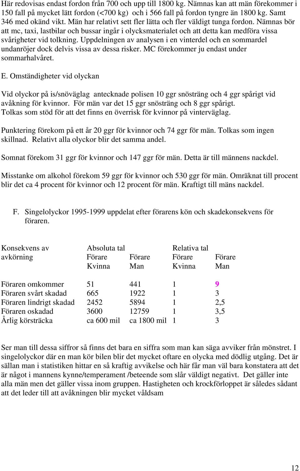 Uppdelningen av analysen i en vinterdel och en sommardel undanröjer dock delvis vissa av dessa risker. MC förekommer ju endast under sommarhalvåret. E.