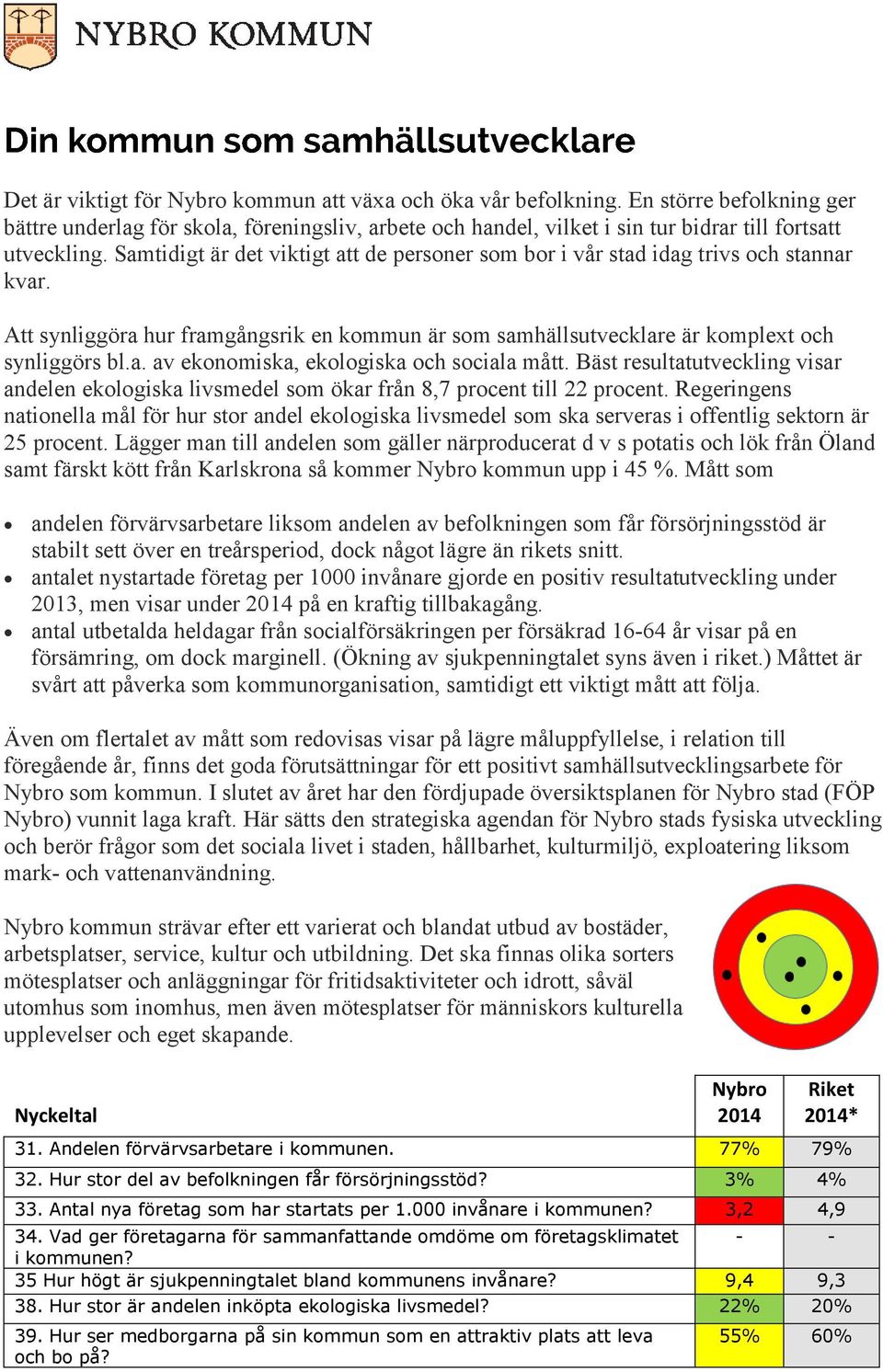 Bäst resultatutveckling visar andelen ekologiska livsmedel som ökar från 8,7 procent till 22 procent.