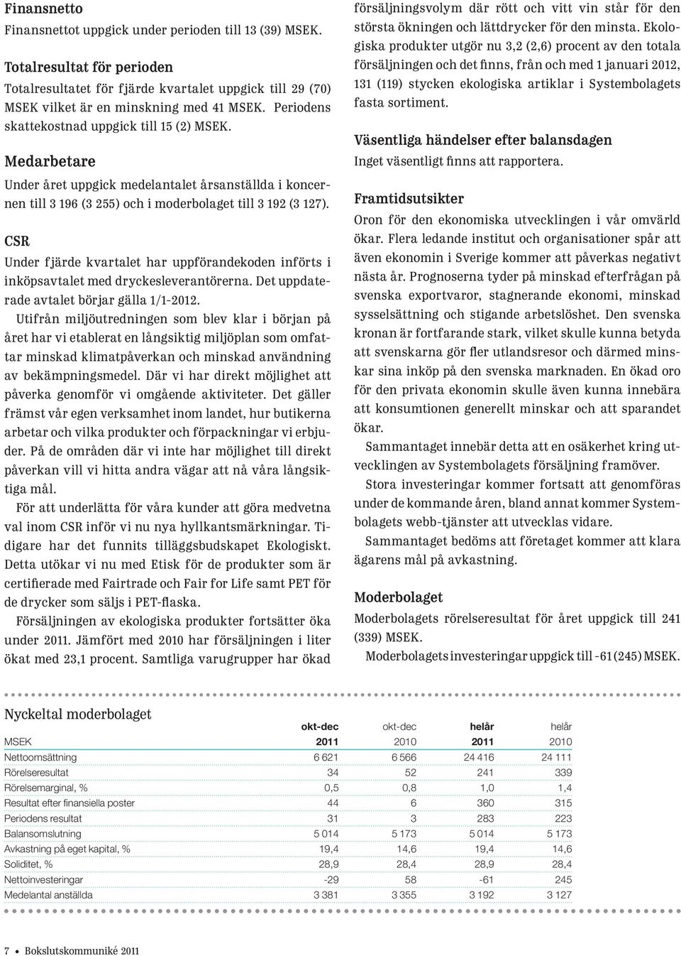 CSR Under fjärde kvartalet har uppförandekoden införts i inköpsavtalet med dryckesleverantörerna. Det uppdaterade avtalet börjar gälla 1/1-2012.