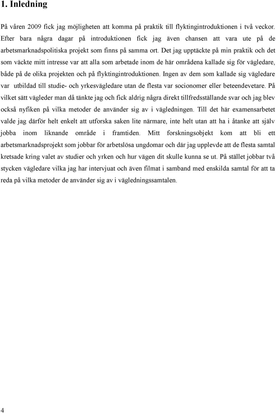 Det jag upptäckte på min praktik och det som väckte mitt intresse var att alla som arbetade inom de här områdena kallade sig för vägledare, både på de olika projekten och på flyktingintroduktionen.