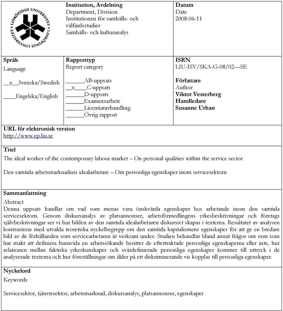 URL för elektronisk version http://www.ep.liu.