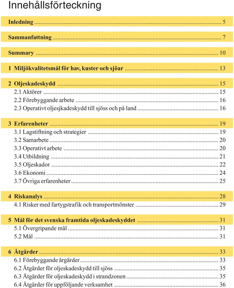 .. 22 3.6 Ekonomi... 24 3.7 Övriga erfarenheter... 25 4 Riskanalys... 28 4.1 Risker med fartygstrafik och transportmönster... 29 5 Mål för det svenska framtida oljeskadeskyddet... 31 5.