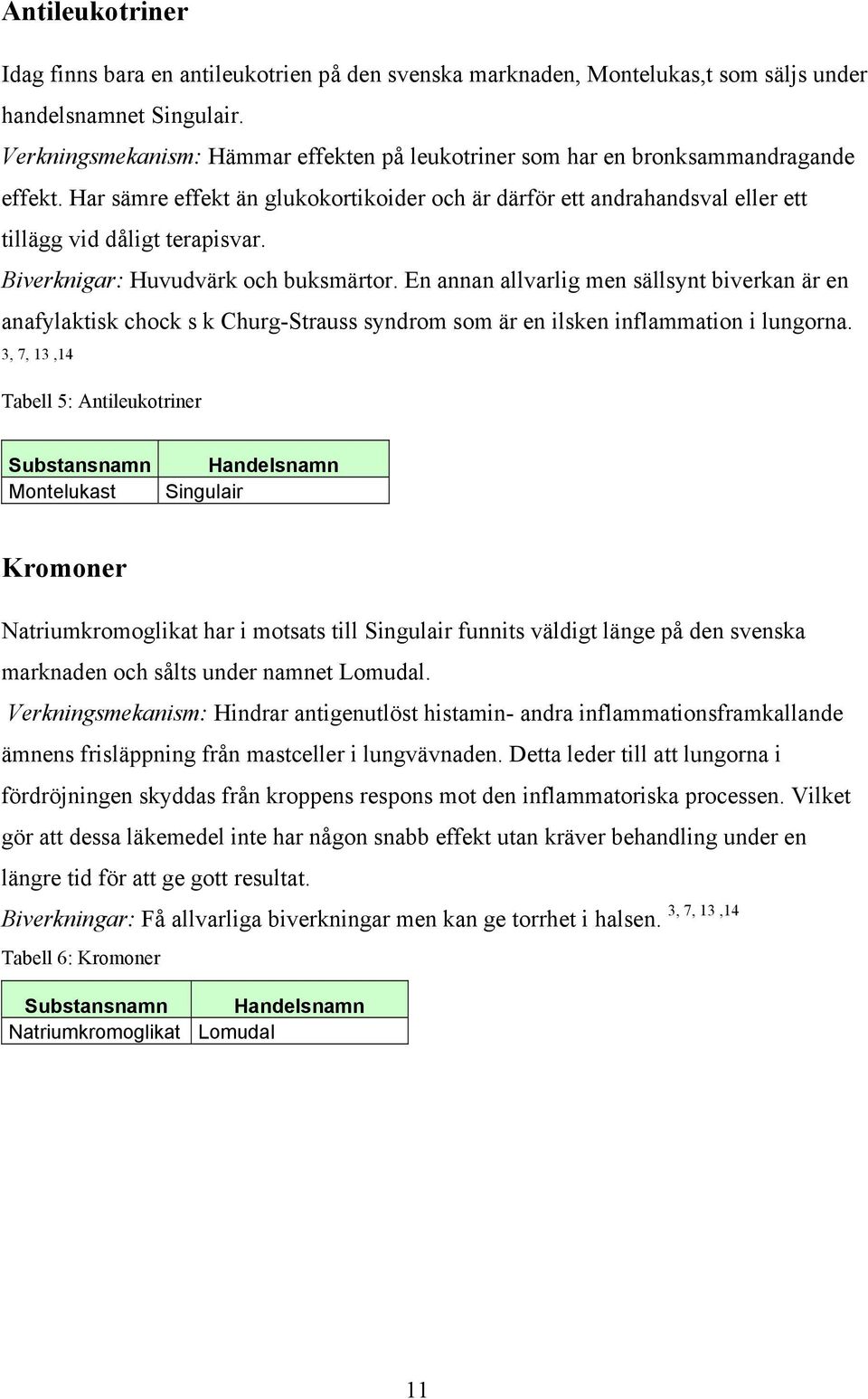 Biverknigar: Huvudvärk och uksmärtor. En annan allvarlig men sällsynt iverkan är en anafylaktisk chock s k Churg-Strauss syndrom som är en ilsken inflammation i lungorna.